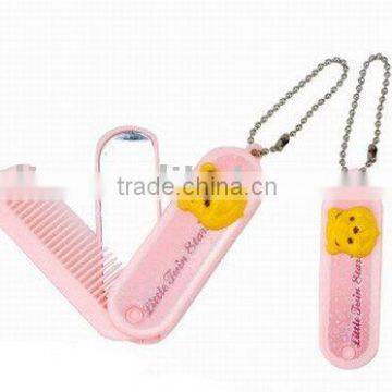 plastic foldable makeup mirror with comb