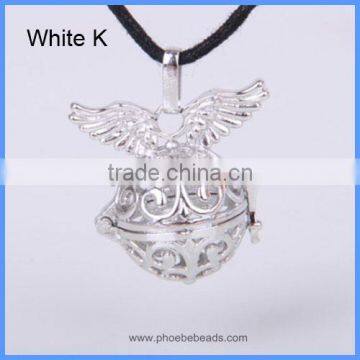 Copper Platinum Plated Hollow Angel Wings Cage Harmony Chime Box Pendant For Women Pregnancy Necklace BAC-M020