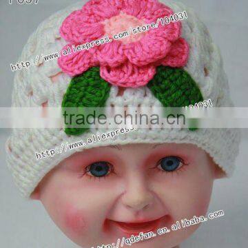 Wholesale 100% cotton fashion crochet beanie flower hat,cool hats girls ,girls knit hats