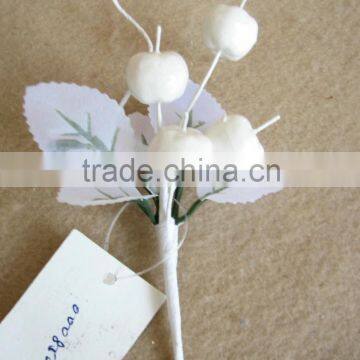 2015 handmake Artificial Christmas wihte Berries small Pick 5" Artificial Polyfoam berry with leaves for christmas decoration