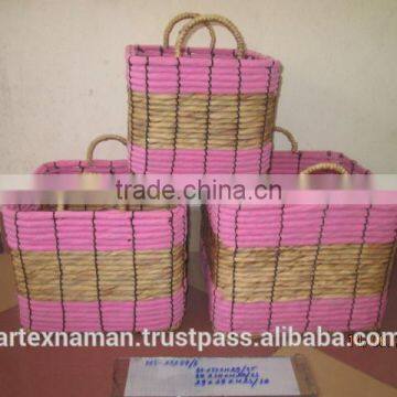 Rectangular Water Hyacinth Basket/Storage Basket With 2 Handle /Made in Vietnam Set of 3