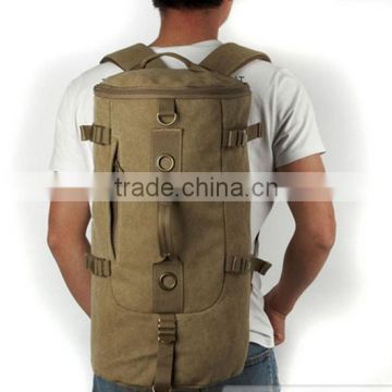 Men Vintage Canvas Leather Hiking Travel Cylinder Messenger Tote Bag Backpack photo-4