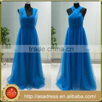 ASAF-06 Real Photos Convertible Tulle Floor Length Pleats Blue Bridesmaid Dresses 2016                        
                                                Quality Choice