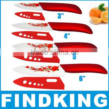 FINDKING Brand High sharp quality Ceramic Knife Set tools 3'' 4'' 5'' 6'' Kitchen Knives with red flower + Covers