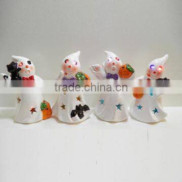 Different ghost shape ceramic hallween decor with LED light