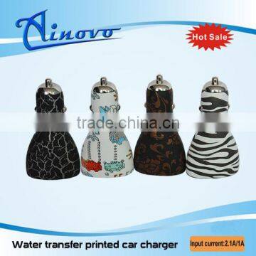 Factory price Dual usb Water transfer printed Car Charger,car charger for mobile