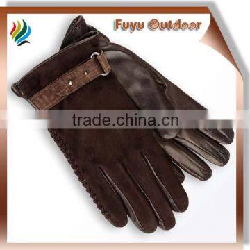 Fashion Newest 2015 zhejiang long brown driving suede lined winter shooting gloves