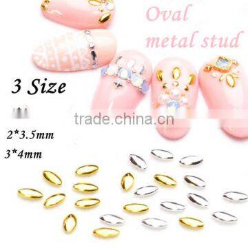 2016 New Fashion Japanese Style Oval Gold Plated Aluminum Metallic Nail Art Decoration, Beauty Nail art Studs