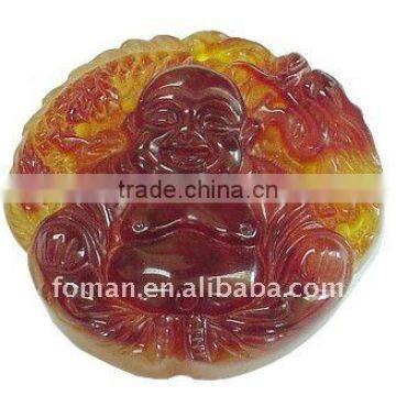 50mm brown jade carving smiling stone buddha