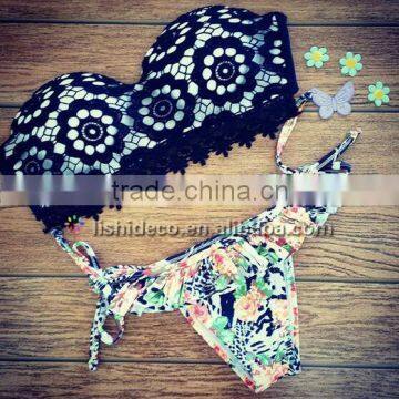 All Stock Black Lace power flower bikini