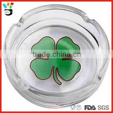 Solid color customizable Lucky green 4 leaf clover novelty round glass ashtray