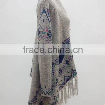 Ladies Elegant Multi Color Knitted Cardigan With Fringes photo-3