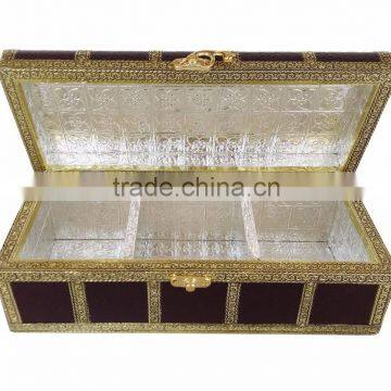 TREASURE CHEST, ARTIFICIAL LEATHER FINISH, WOODEN HANDMADE MULTI-PURPOSE BOX (11"x5"x4.25" INCH) DARK BROWN photo-4