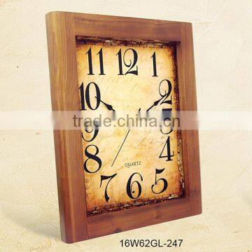 16 inch rectangle old fashion beautiful vintage wooden wall art clock(16W62GL-247)