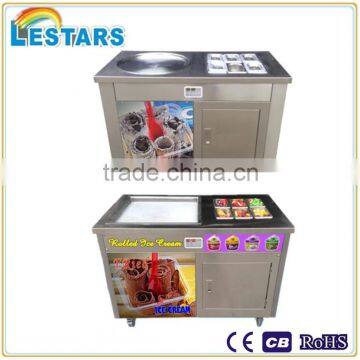 Round pan fried ice cream making machine with 6 pre-cooling topping tanks