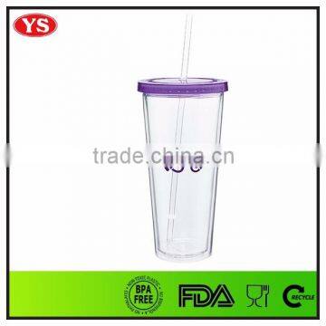 BPA Free Clear Plastic Insulated Tumbler With Straw and Lid for Drinking 20 Ounce