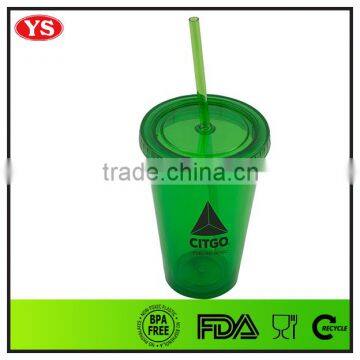 Bpa Free 16 Ounce Double Wall Plastic Straw Drinking Cups
