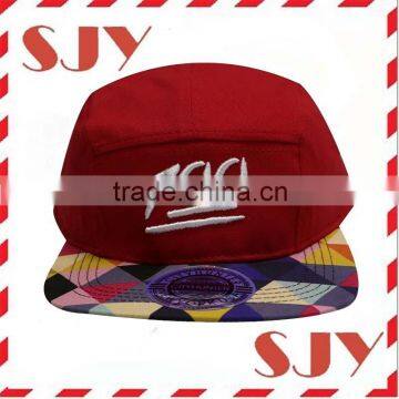 Cotton twill adjustable custsom 5 panel cap with embroidery