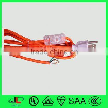 High quality braided textiled wire of USA 3 pin plug copper cable with 303 switch