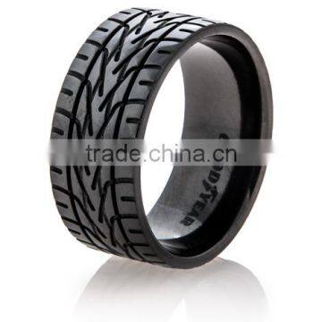 Men's Wedding Band in Black Zirconium Black Titanium Ring With Simulated Stones photo-5