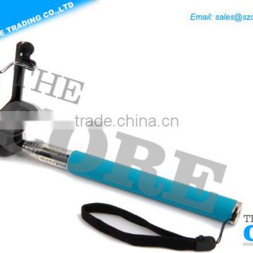 HOT SALE blue color wired selfie stick monopod tripod pole, No Need bluetooth, No Need Charging