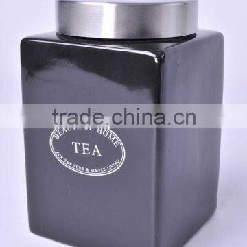 ceramic stoneware black square jar with stainless lid