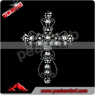 Wholesale Rhinestone Transfer Cross Iron on Motif Design for Clothing and T Shirt