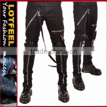 Bondage Pants Mens Black Goth Punk Zip Strap Skinny Jeans Trousers (ROCK019)