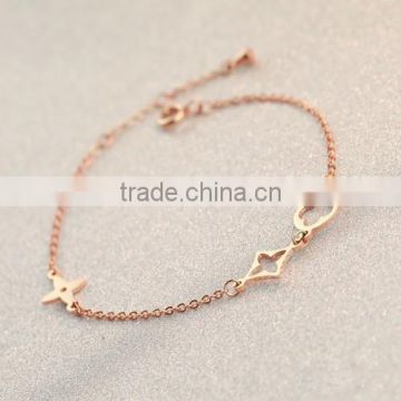 Charm yellow/rose/white gold stainless steel chain bracelet , little pendent chain bangle/ bracelet