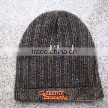 Mens knitted beanie hat with embroidery