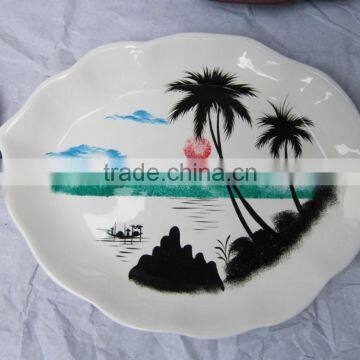 Beautiful Vietnam coconut tree inlay lacquer dishes, high quality dish from Vietnam