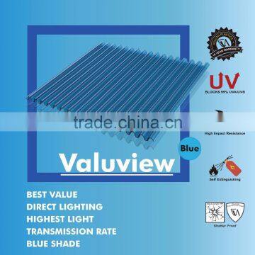 Extruded Plastic Polycarbonate Corrugated Sheet (Valuview Blue MINI)