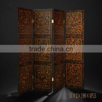 Chinese Classic Furniture Four Panel Folding Screen, Traditional Hand Painting Decorative Wood Floor Screen