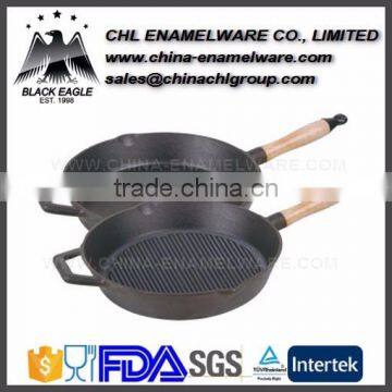 Round shaped enamel coated cast iron skillet cookware set with FDA certification