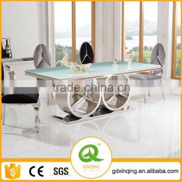 TH413 Stainless Steel Tempered Glass Dining Table Design