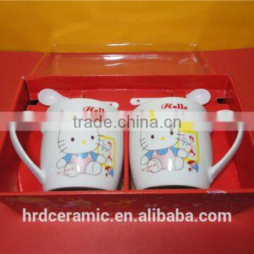 High Quality Hotel White Porcelain Coffee Cups/hello Kitty Mug With PP Spoon