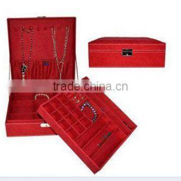 Red Faux Leather Earing Holder Ring Organizer Necklace Jewelry Box