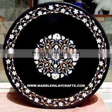 Black Marble Inlay Table Top Pietra Dura Coffee Table Top