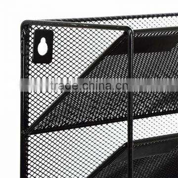 2017 Amazon Popular Design Black Metal Mesh Wall Mount Literature Paper Magazine File Holder