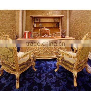 Bisini Office Furniture Executive Desk Set,Antique Hand Carved Office Desk Furniture, Office Desk,Chair and Bookcase,(BF08-0260)