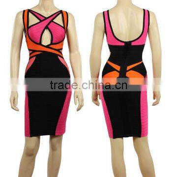 High Quality New Arrival Pink And Black Backless Bandage Dress Evening Party Bodycon Dress photo-4