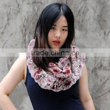 CX-S-32E Fashion European Lady's Knitted Pattern Rex Rabbit Infinity Scarf photo-5