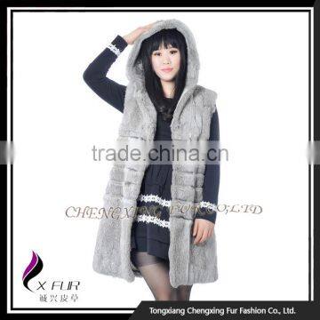 CX-G-B-124 OEM Women Hoodies Vest Good Quality Grey Rabbit Fur Weight Vest