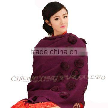 CX-B-P-36G Lady's Fashion Acrylic Scarf/Pashmina Scarf/Pashmina Shawl With Fur Flower photo-3
