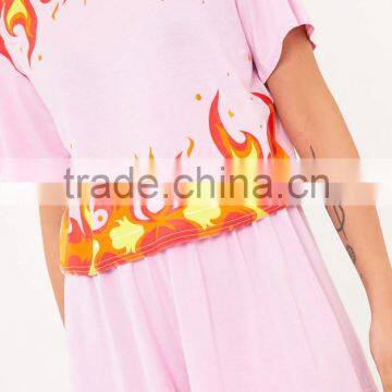 Custom Design Women Flame Print Baby Pink PJ Set Cotton Short Pajamas Summer Nightwear photo-6