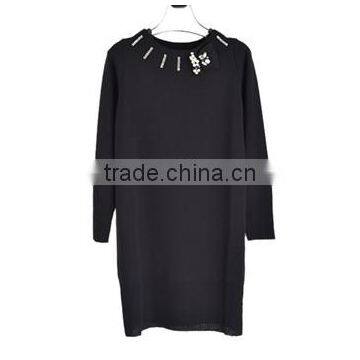 Fine knitting beading round neck chinese brand casual long dresses