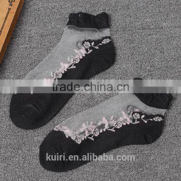 WS-46 Women Summer Novelty Transparent Grid Socks Glass Crystal Silk Cool Mesh Knit Sheer Soks