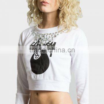 White Women Hoodies Dew Navel Long Sleeve Sweater for Women photo-3