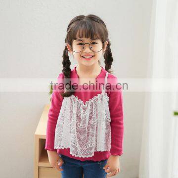 S60613B 2017 New Autumn Children Clothes Baby Girl Lace t- Shirt False Two Pieces Clothers photo-2