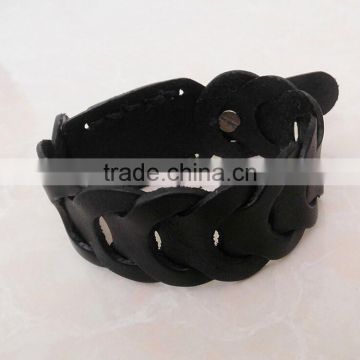 Punk Mens Genuine Leather Braided Wristband Cuff Bangle Bracelet Black